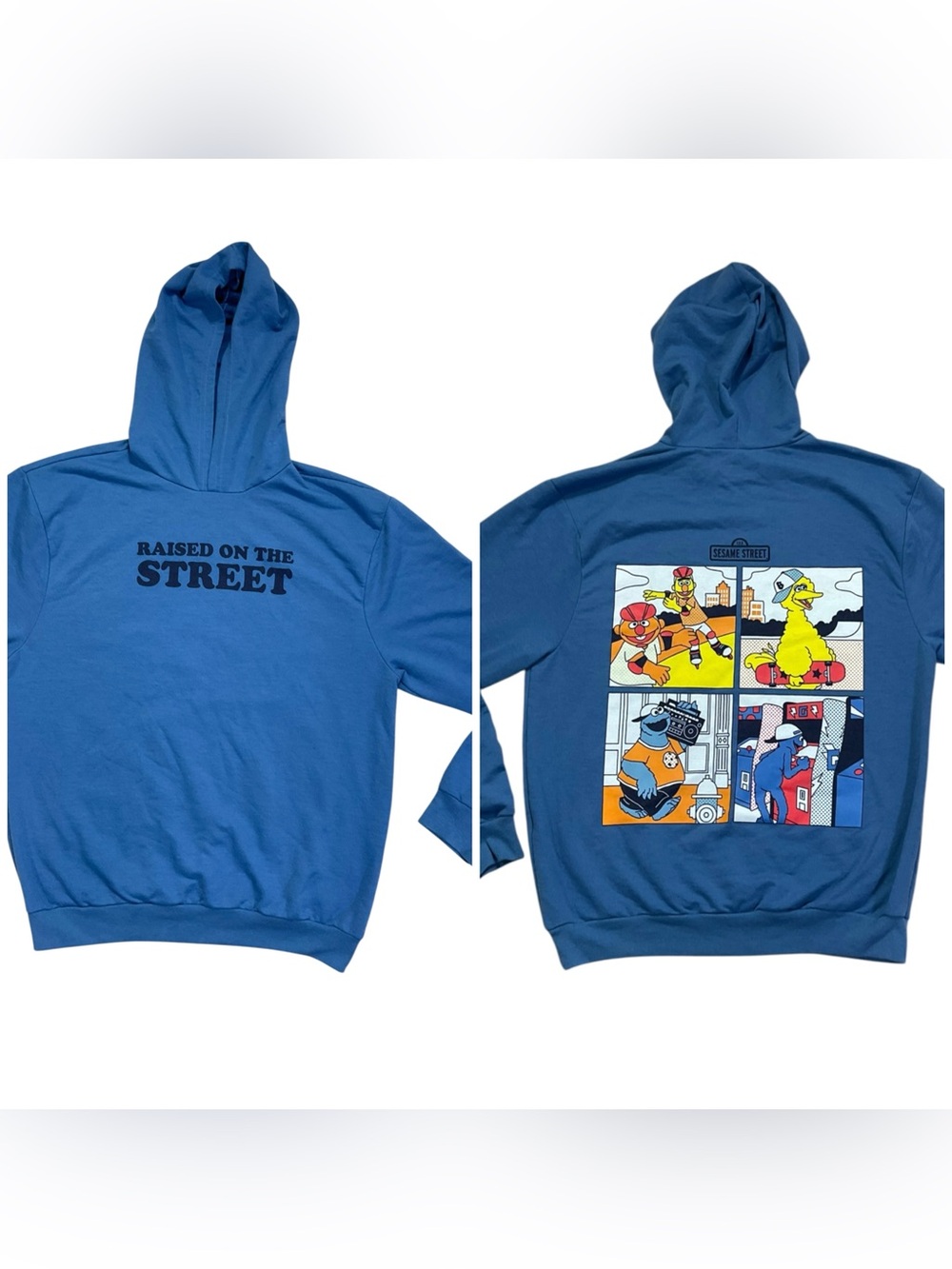 Sesame Street Raised On The Street Hoodie Blue Graphic Sweatshirt Large